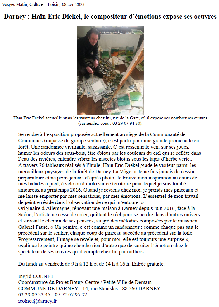 Haïn Eric Diekel accueille aussi les visiteurs chez lui, rue de la Gare, où il expose ses nombreuses œuvres  Haïn Eric Diekel accueille aussi les visiteurs chez lui, rue de la Gare, où il expose ses nombreuses œuvres
